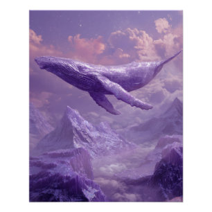 Póster Baleias Lavanda Voando no Céu dos Sonhos