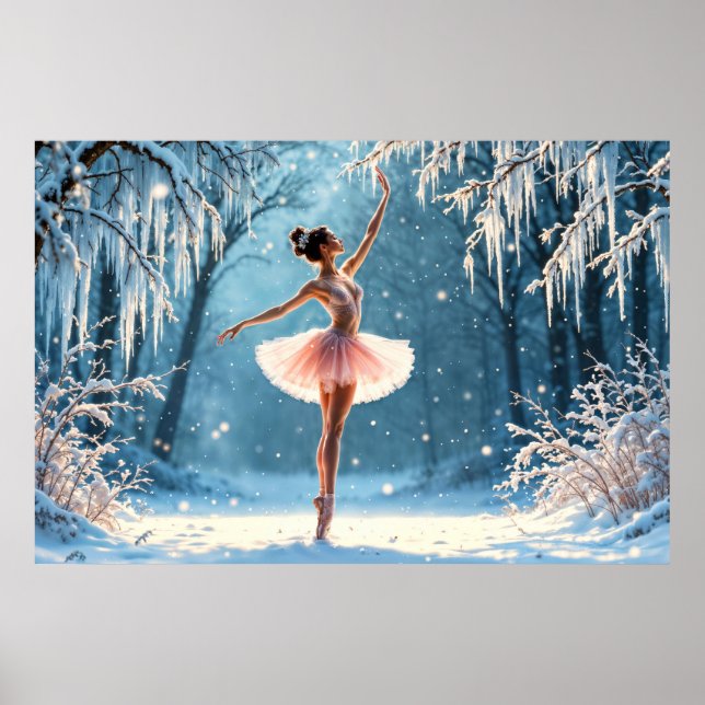 Poster Balerina de neve mágica em poise de inverno (Frente)