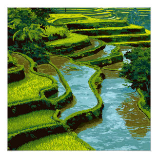 Póster Bali Indonésia Terraces de Arroz Verdes Viagem Vin
