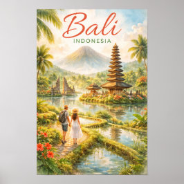 Poster Bali Indonesia Watercolor Travel Tropical