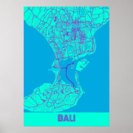 Poster Bali - Mapa da Cidade da Indonésia