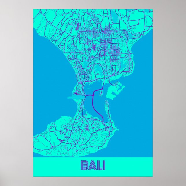 Poster Bali - Mapa da Cidade da Indonésia (Frente)