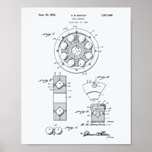 Póster Ball Bearing 1933 Patent Art White Paper