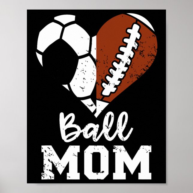 Poster Ball Mãe Coração Engraçado Futebol de Futebol Mãe (Frente)
