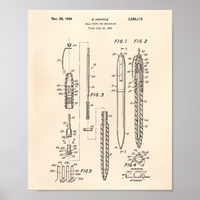 Póster Ball Point Caneta 1966 Patent Art Old Peper (Frente)
