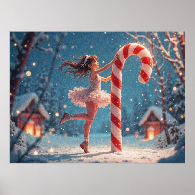 Poster Ballerina Anime Girl & Candy Cane Christmas (Frente)