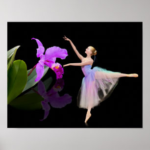 Poster Ballerina com Orquídea em Preto