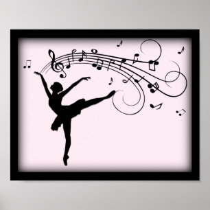 Poster Ballerina Dançando com Música Rosa