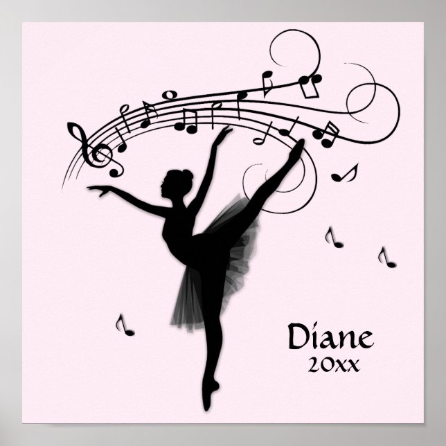 Poster Ballerina Dançando com Música Rosa (Frente)