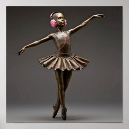 Poster Ballerina de bronze com Fones de ouvido cor-de-ros