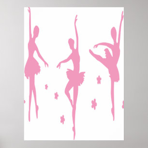 Poster Ballerina Girls Silhuettes A Rosa