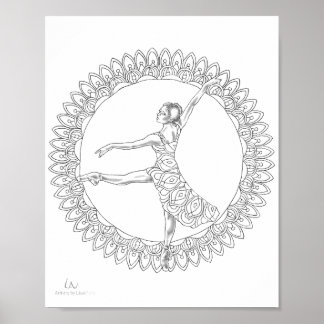 Poster Ballerina Mandala Dancer para Coloração de
