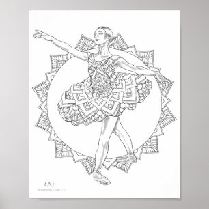Poster Ballerina Mandala Dancer para Coloração de