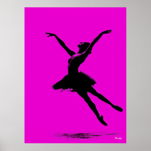 Poster Ballerina - Silhueta Preta a Rosa