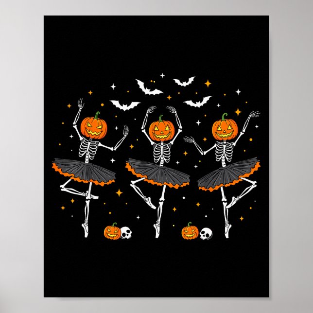 Poster Ballerinas de Esqueleto de Abóbora Dança de Ballet (Frente)