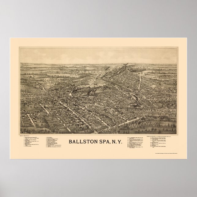 Poster Ballston Spa, NY Panorâmica Map - 1890 (Frente)