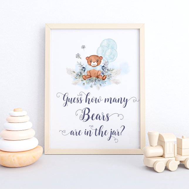 Poster Balões Azuis De Urso De Teddy Bonito Adivinham Qua (Criador carregado)