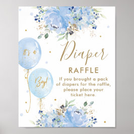 Poster Balões Azuis Fralda de Garoto Floral Raffle