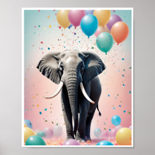 Poster Balões coloridos e amáveis elefantes confetti Art
