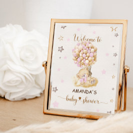 Poster Balões cor-de-rosa chá de fraldas Sinal de boas-vi