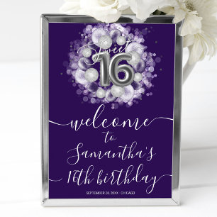 Poster Balões de Aniversário de 16 anos Sweet Silver Sina