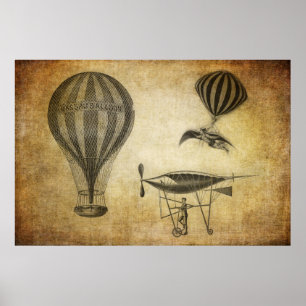 Póster Balões de ar quente do vintage e Dirigibles