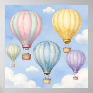 Poster Balões de Ar Quente Pastel no Céu