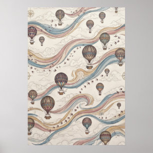 Poster Balões de Ar Quente Pastel Padrão de Vento Fluindo