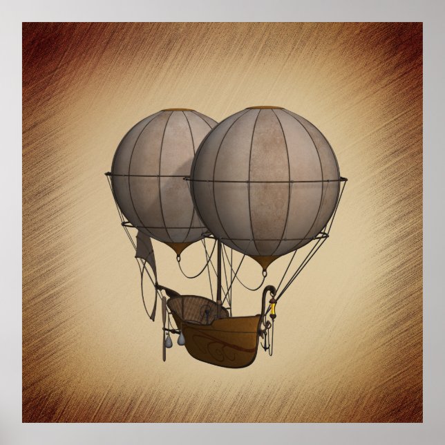 Poster Balões de Ar Quente Steampunk com Navio (Frente)