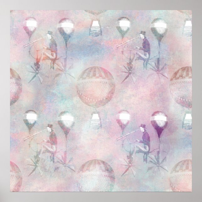 Poster Balões de Ar Quente Steampunk | Vintage Feminine (Frente)