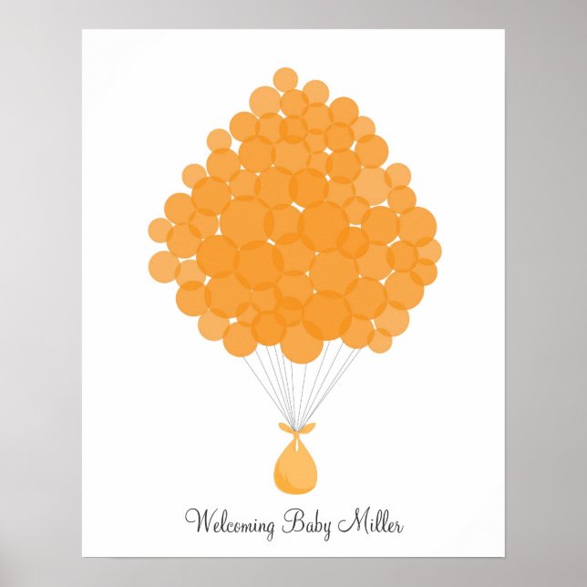 Poster Balões de Assinatura do Bebê - Laranja (Frente)