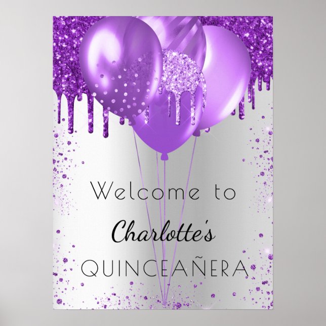 Poster Balões de boas-vindas com prata de quinceanera (Frente)