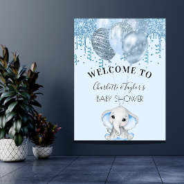 Póster Balões de chá de fraldas azul-elefante