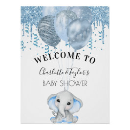 Póster Balões de chá de fraldas azul-elefante