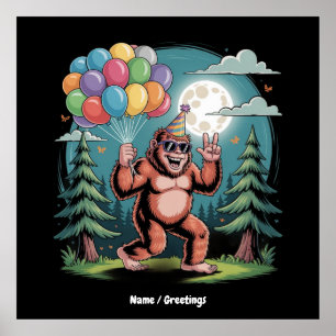 Poster Balões de Festa de aniversário Bigfoot Engraçado