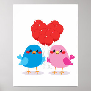 Poster Balões do coração do amor dos pássaros