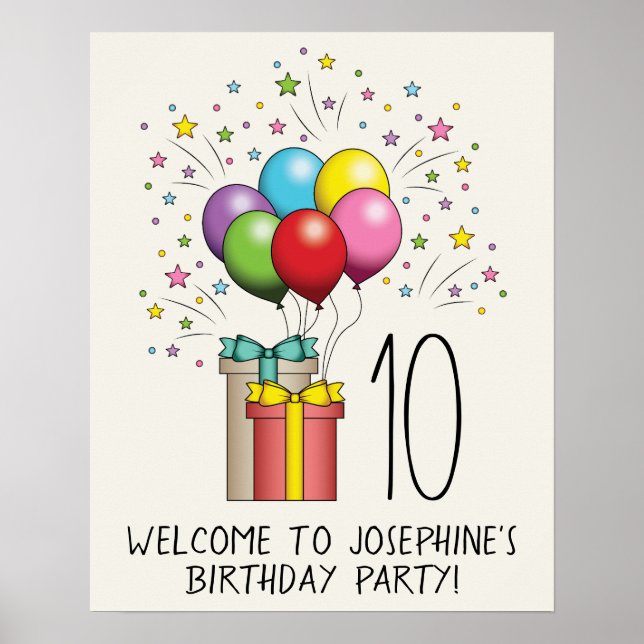Poster Balões e Presentes de Aniversário Com Idade e Text (Frente)
