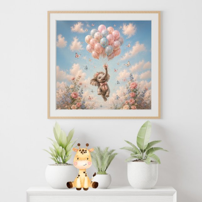 Poster Balões Flutuantes de Elefante Bebê (Criador carregado)