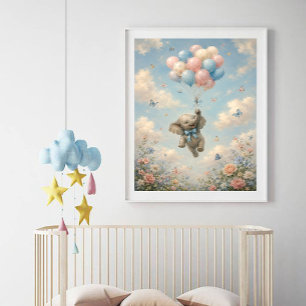 Póster Balões Flutuantes de Elefante Bebê