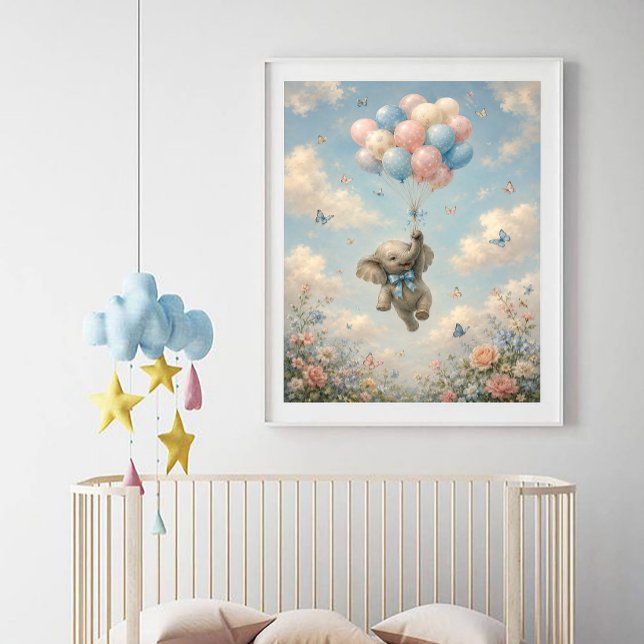 Póster Balões Flutuantes de Elefante Bebê (Criador carregado)