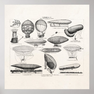 Póster Balões velhos do barco retro do balão de ar quen