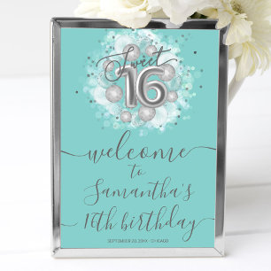 Poster Baloões de Aniversário de 16 anos Sweet Silver Pla