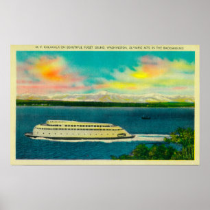 Póster Balsa de Kalakala, Puget Sound, montanhas