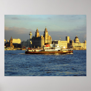 Póster Balsa de Mersey com beira-rio de Liverpool além