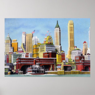 Poster Balsa e skyline de Staten Island da Nova Iorque