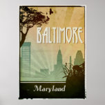 Poster Baltimore Art Deco Design City trabalho de arte -<br><div class="desc">Um poster de viagens retrô perfeito para qualquer um apaixonado por Baltimore,  Maryland</div>