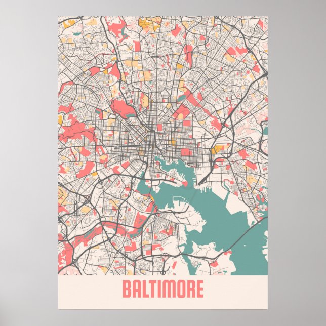 Poster Baltimore - Mapa da Cidade de Maryland Chalk (Frente)