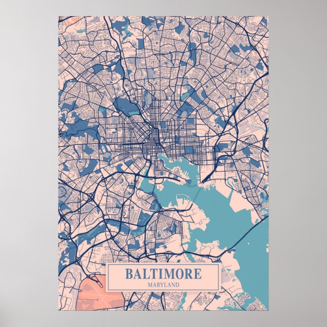Poster Baltimore - Mapa de Maryland Breezy City (Frente)