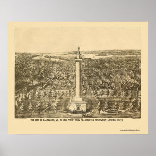 Póster Baltimore, mapa panorâmico da DM - 1880