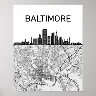 Poster Baltimore Maryland City Skyline with Map